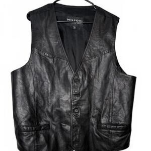 Men 100% leather Wilsons Black biker Vest